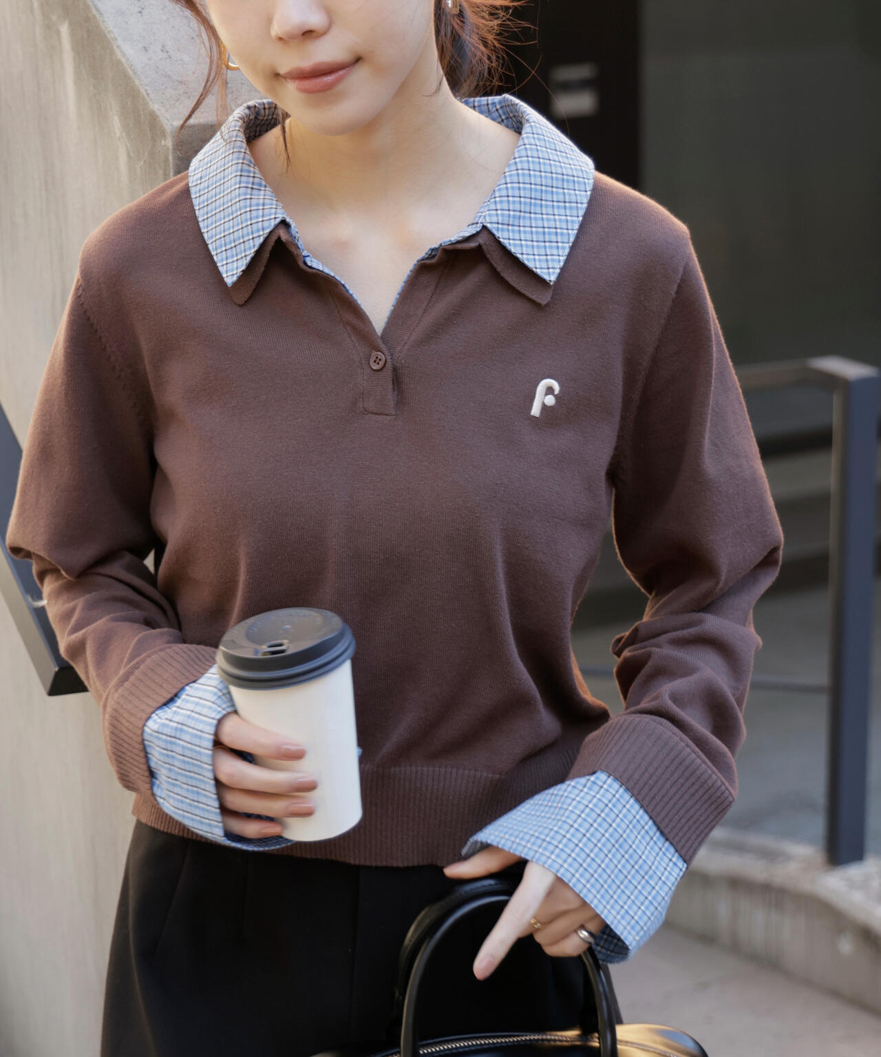 衿付きレイヤード風ポロニット