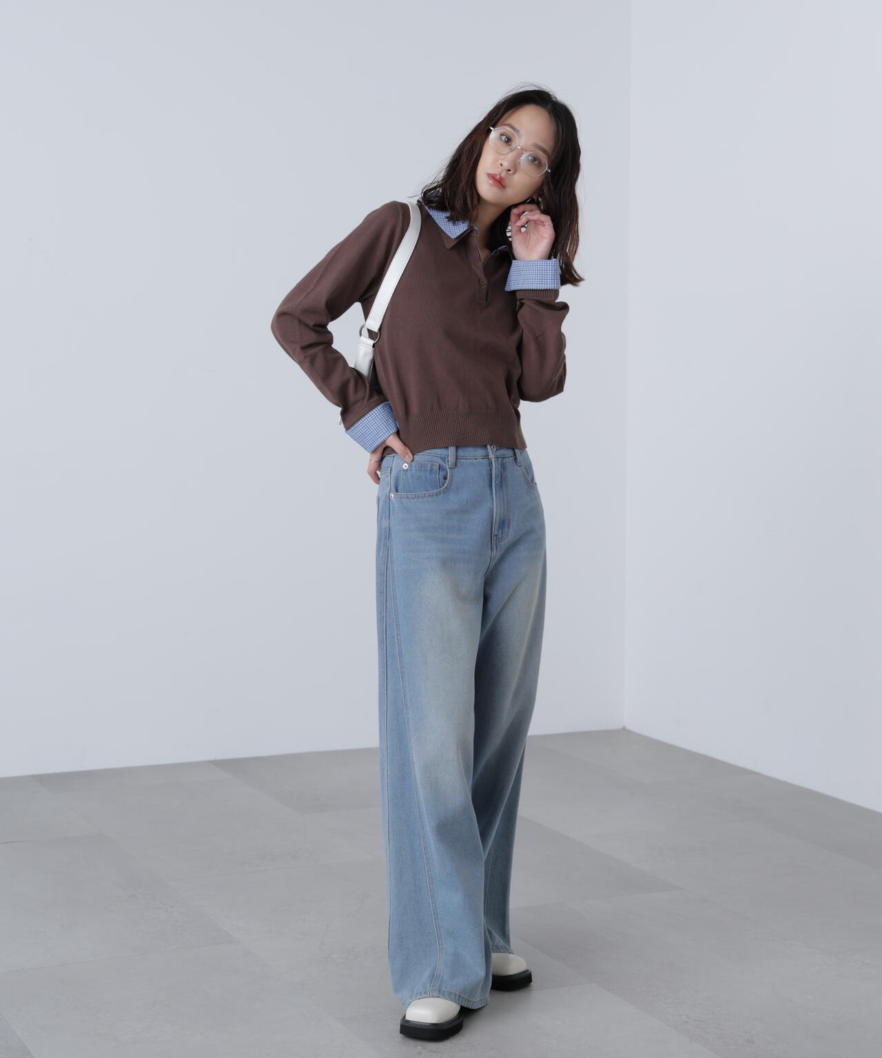 【WEB限定】衿付きレイヤード風ポロニット