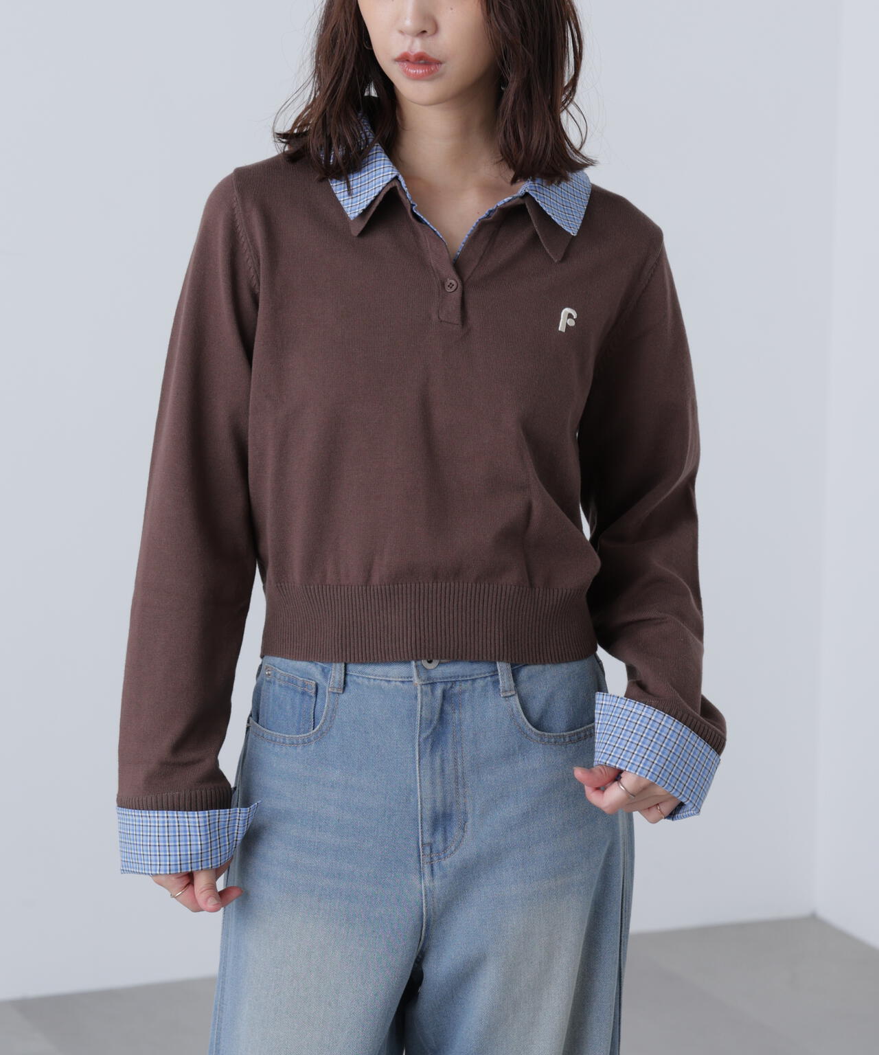 【WEB限定】衿付きレイヤード風ポロニット