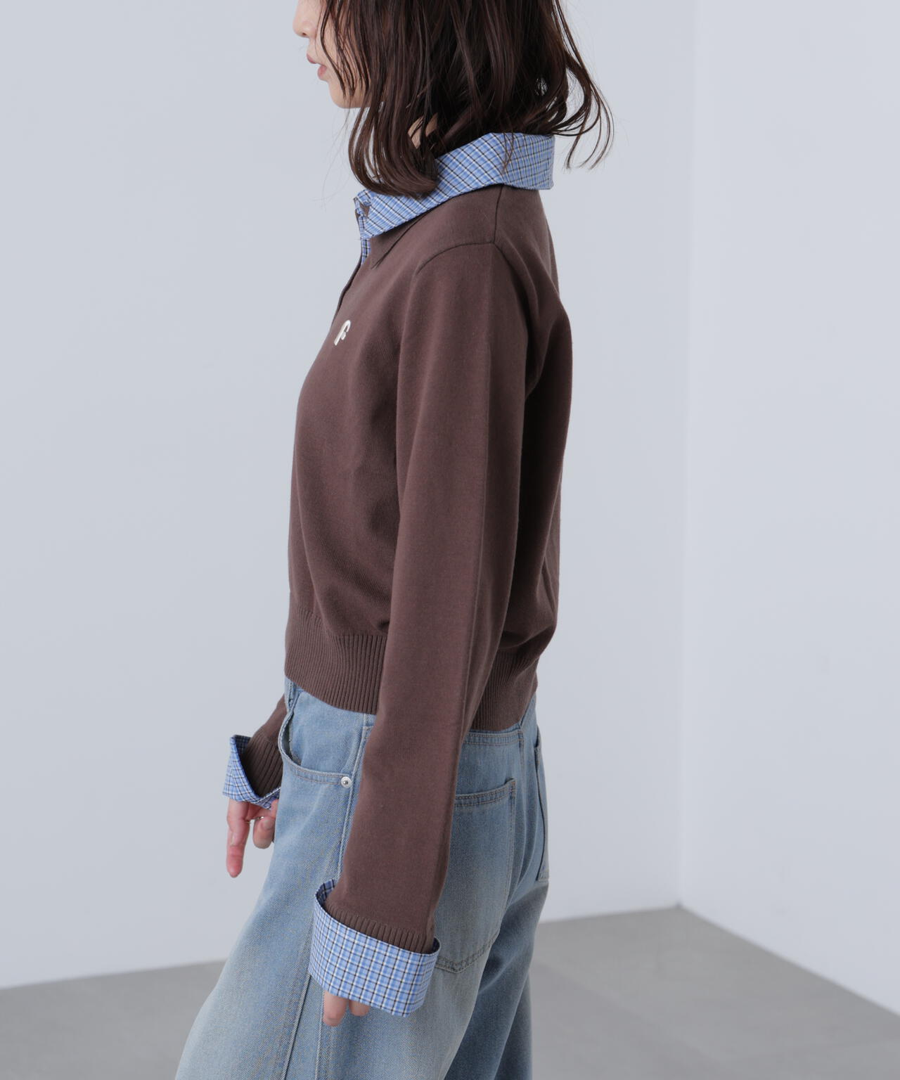 【WEB限定】衿付きレイヤード風ポロニット