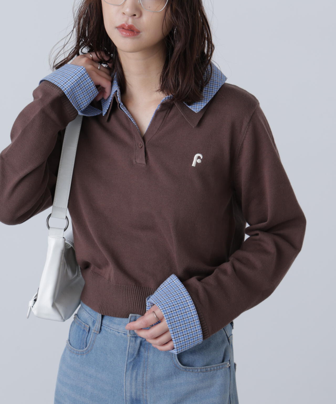 衿付きレイヤード風ポロニット