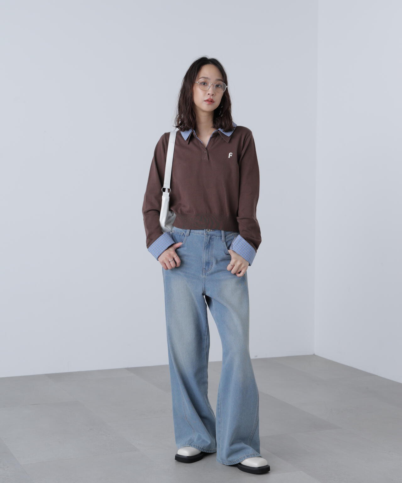 衿付きレイヤード風ポロニット