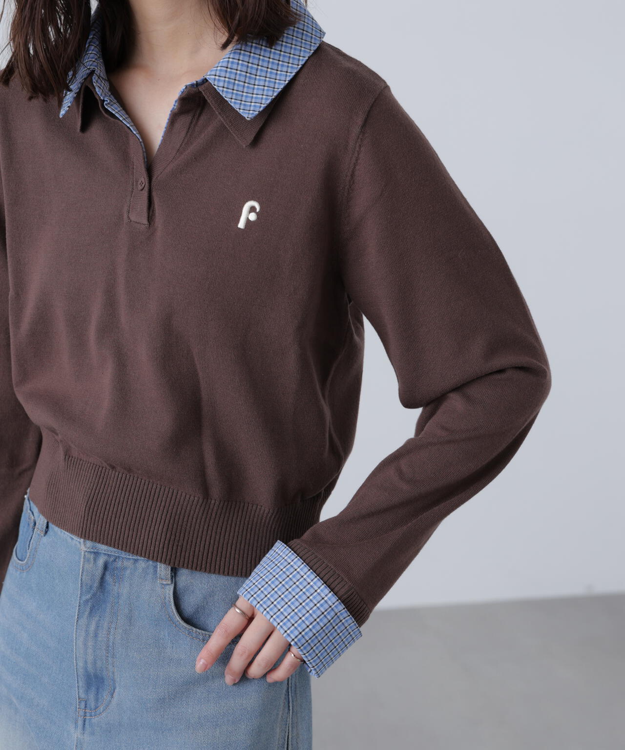 衿付きレイヤード風ポロニット