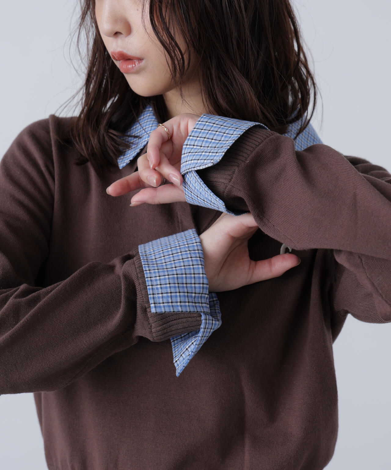 衿付きレイヤード風ポロニット