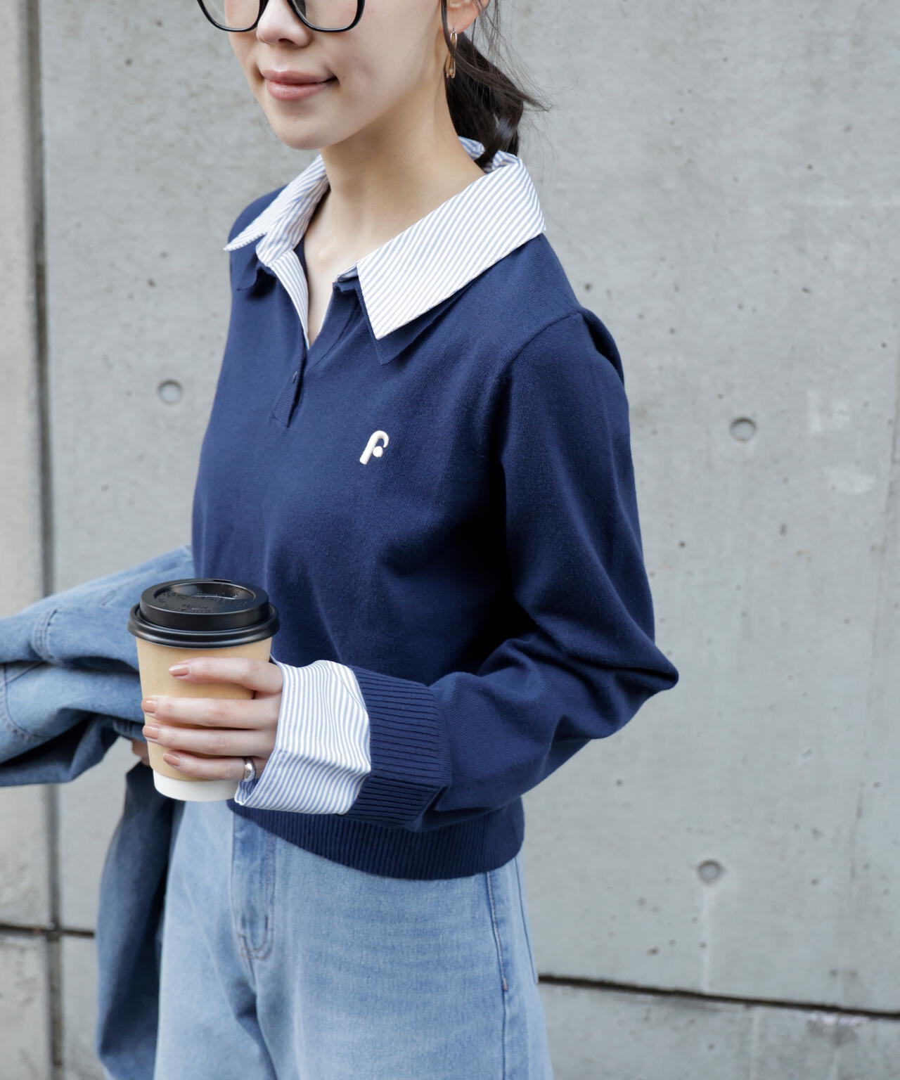 衿付きレイヤード風ポロニット