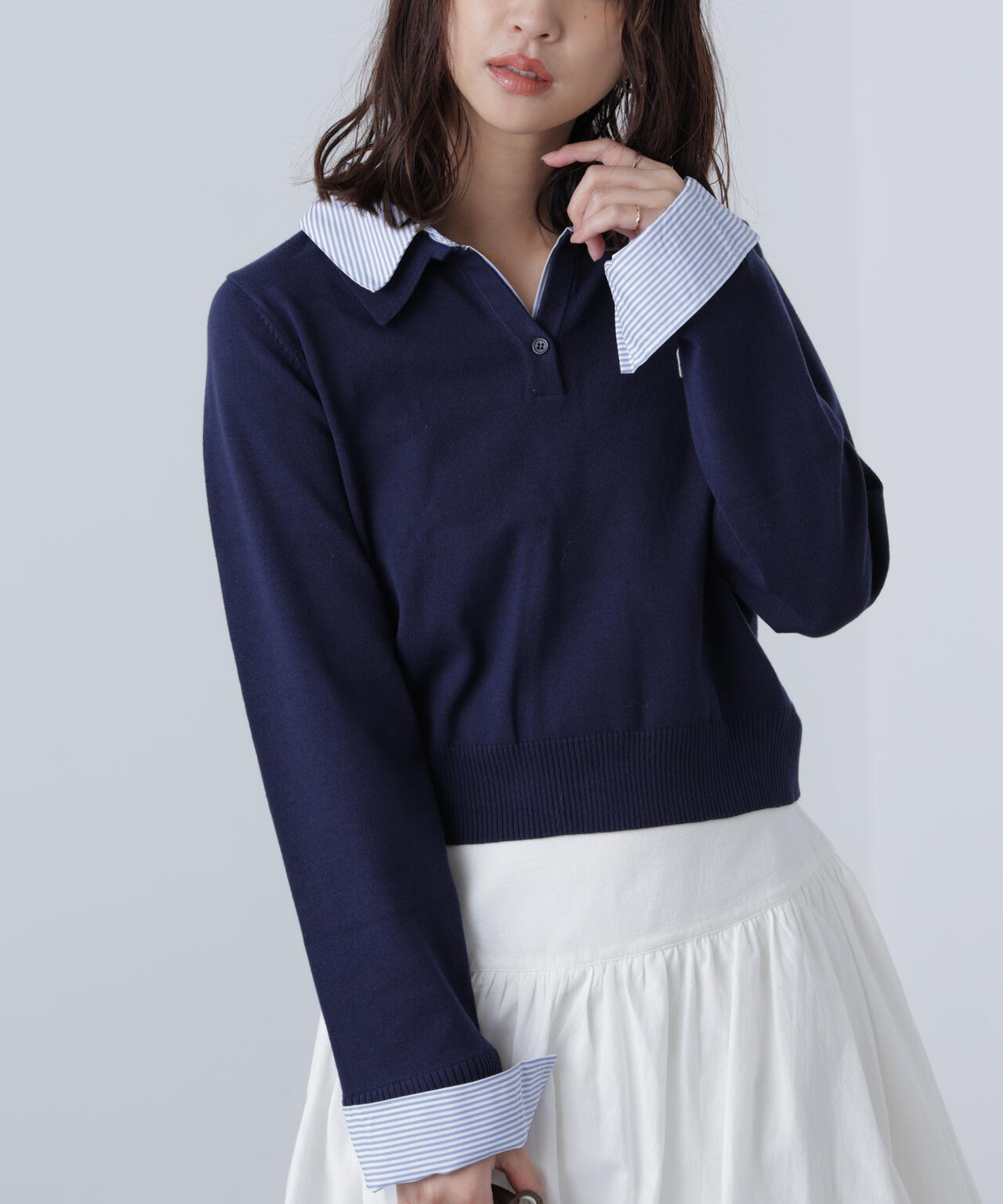 【WEB限定】衿付きレイヤード風ポロニット