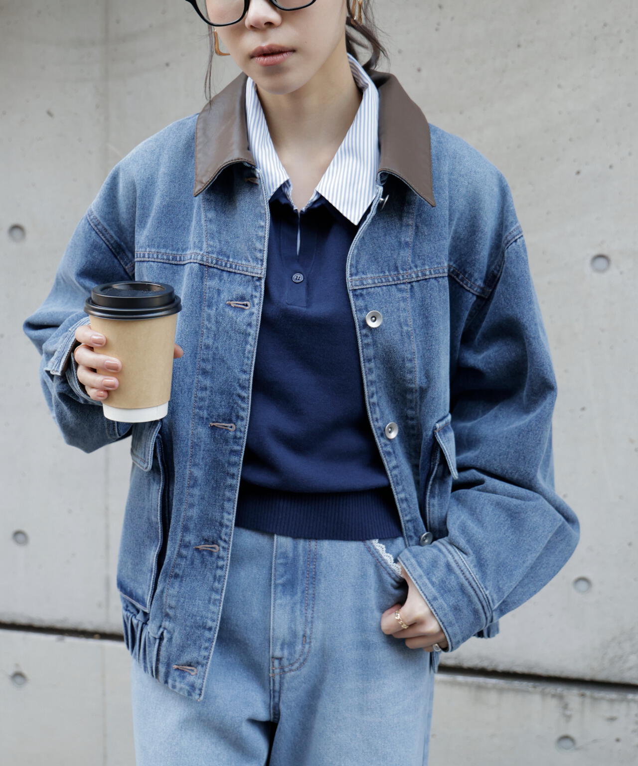 衿付きレイヤード風ポロニット