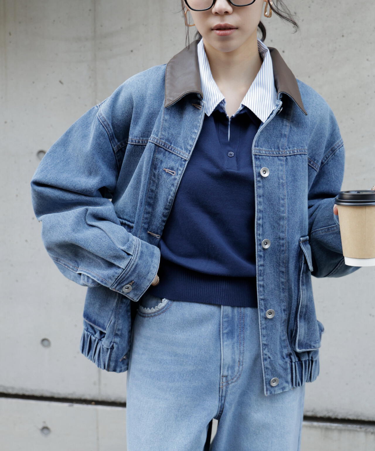 衿付きレイヤード風ポロニット