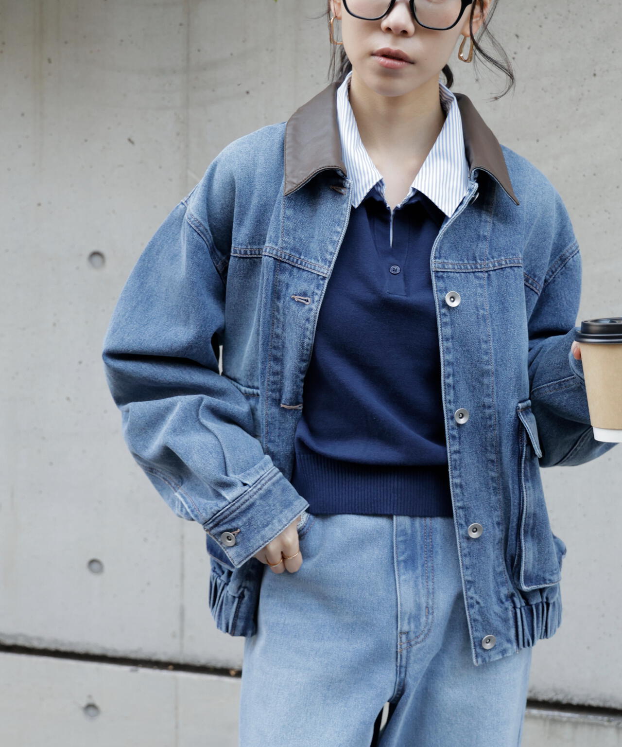 衿付きレイヤード風ポロニット