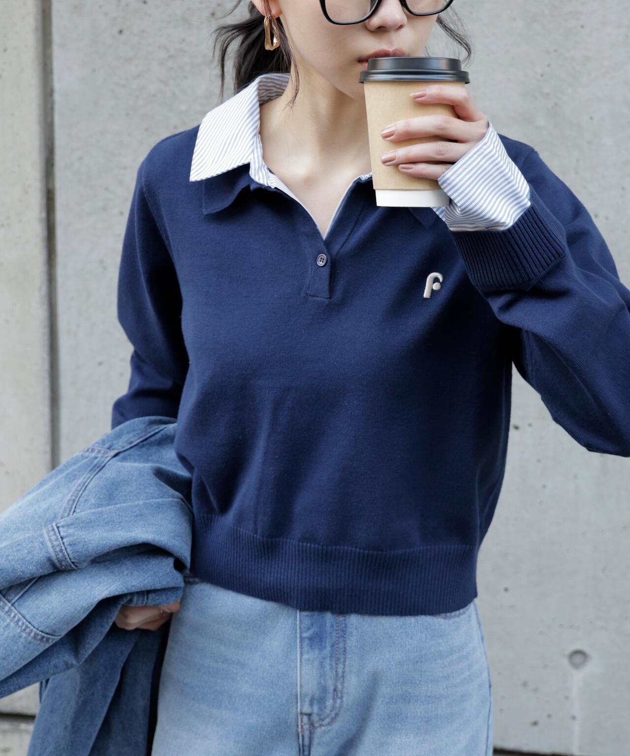 衿付きレイヤード風ポロニット