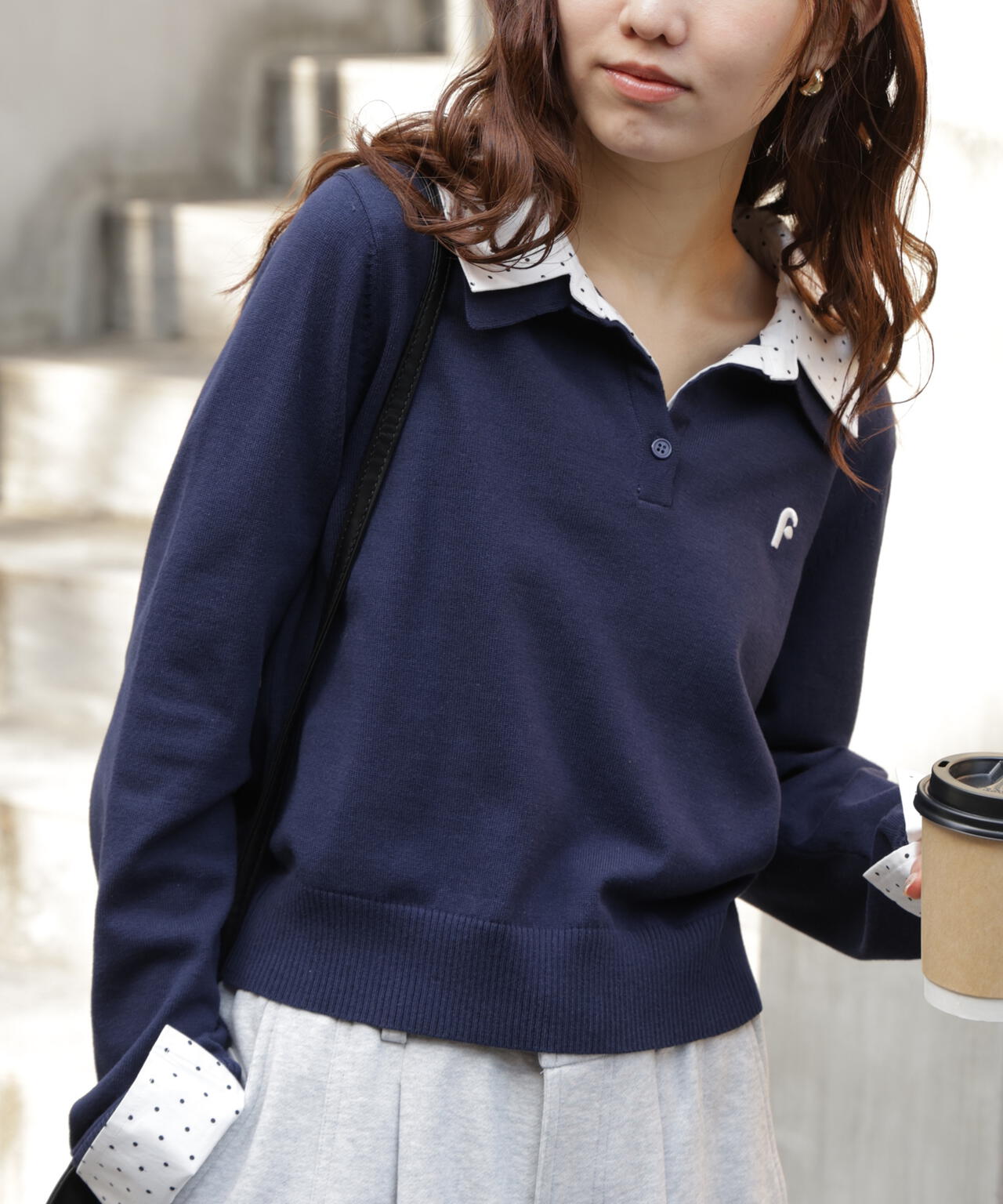 衿付きレイヤード風ポロニット