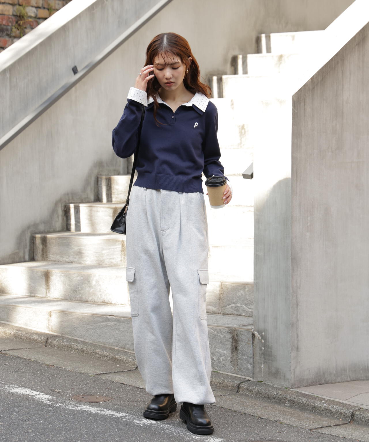 衿付きレイヤード風ポロニット