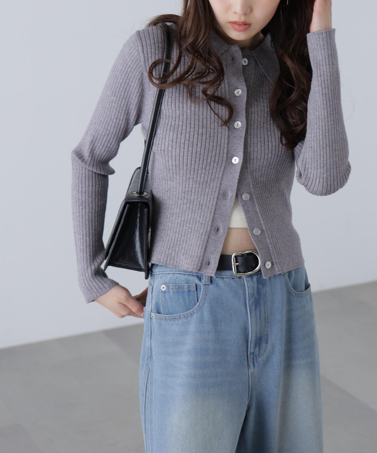 〈MFM〉きらきらボタン襟ニット