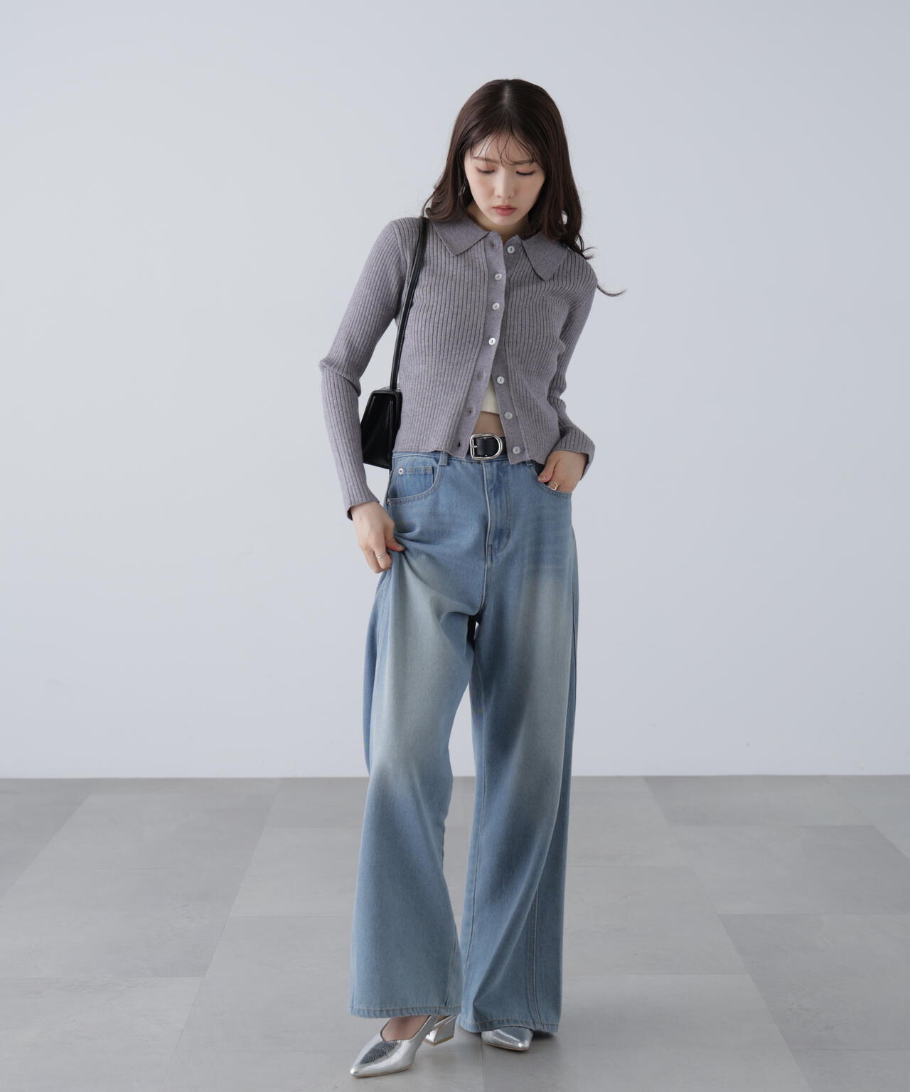 〈MFM〉きらきらボタン襟ニット