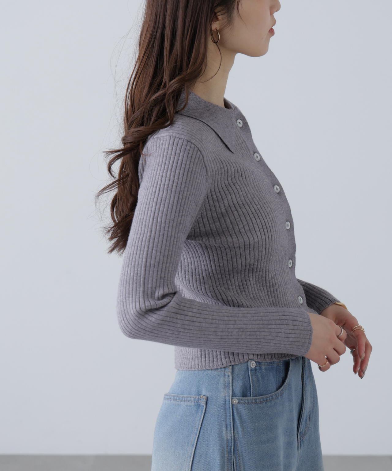 〈MFM〉きらきらボタン襟ニット