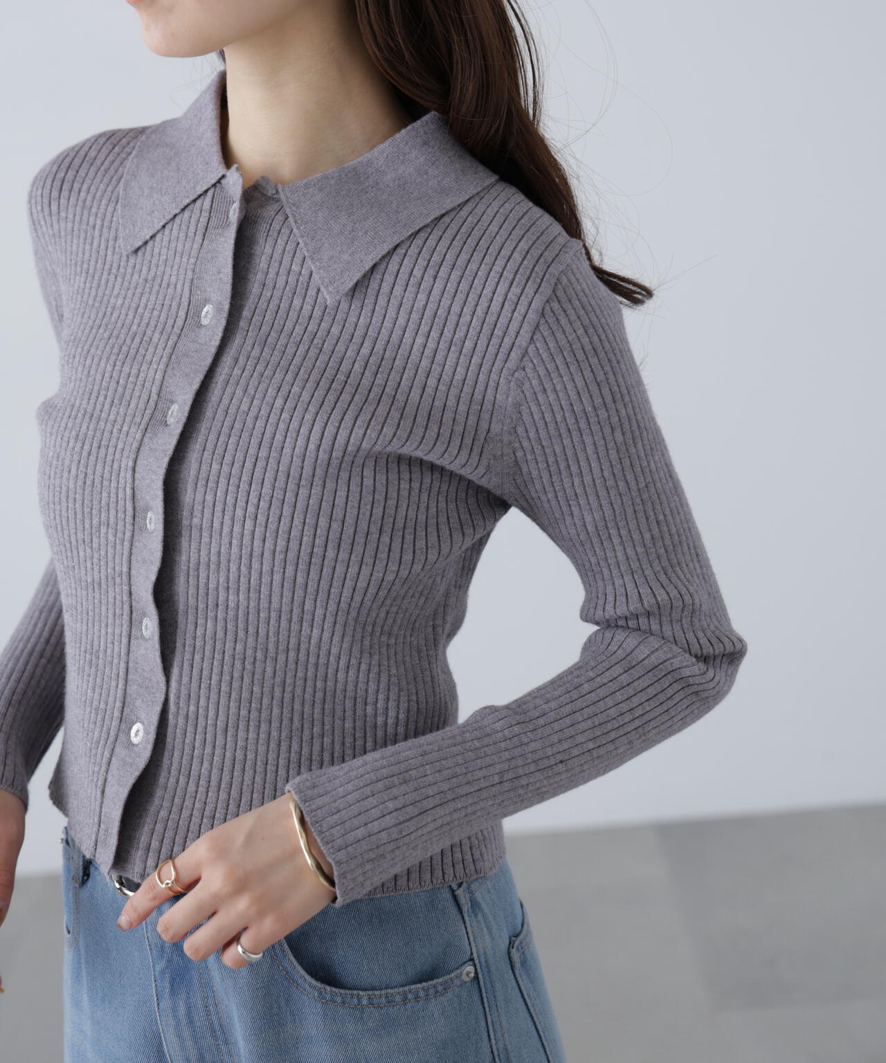 〈MFM〉きらきらボタン襟ニット