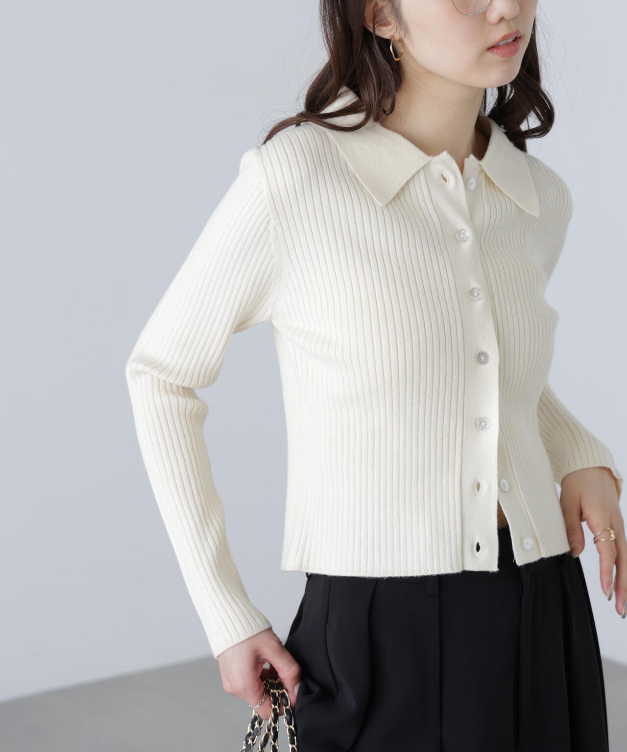 〈MFM〉きらきらボタン襟ニット