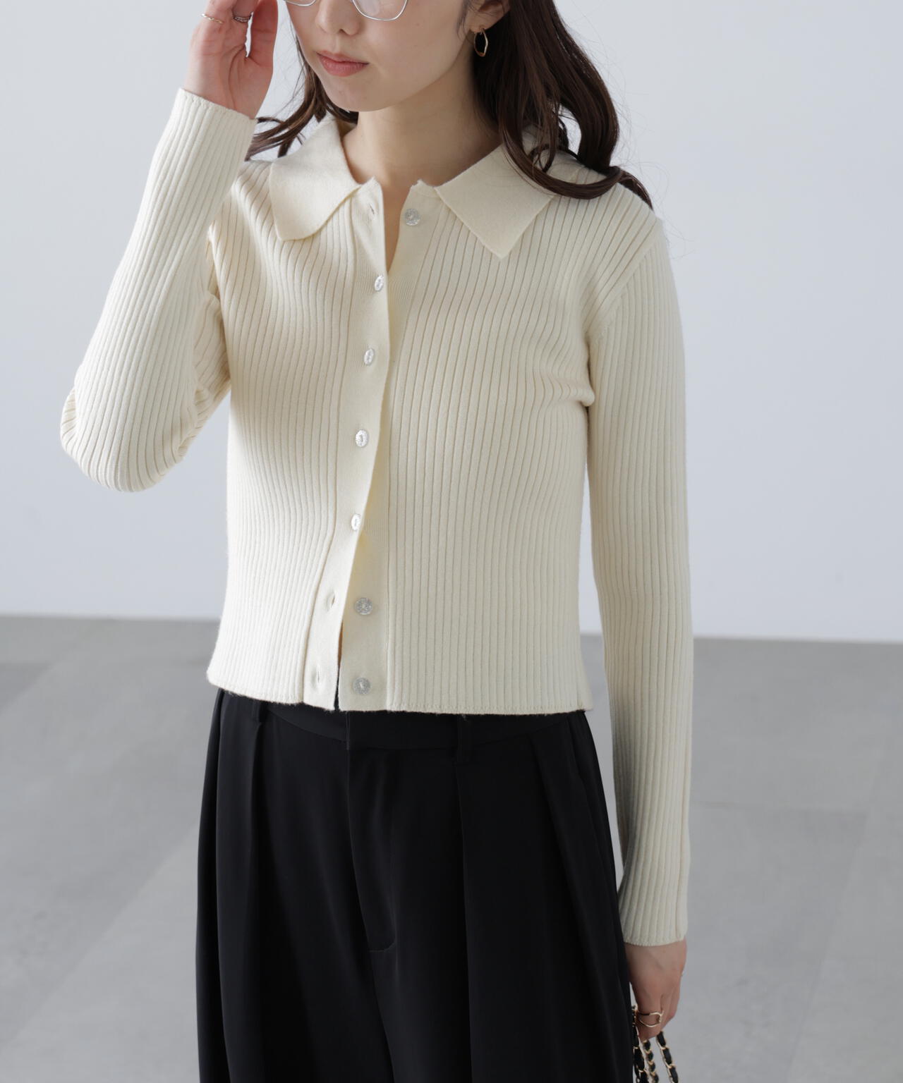 〈MFM〉きらきらボタン襟ニット