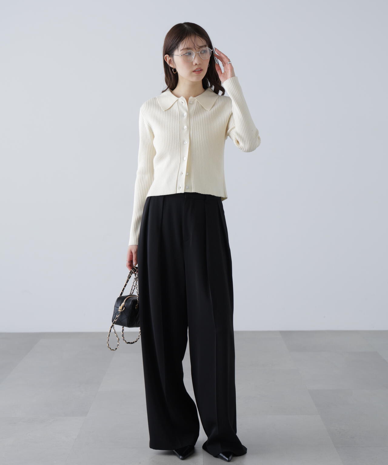 〈MFM〉きらきらボタン襟ニット