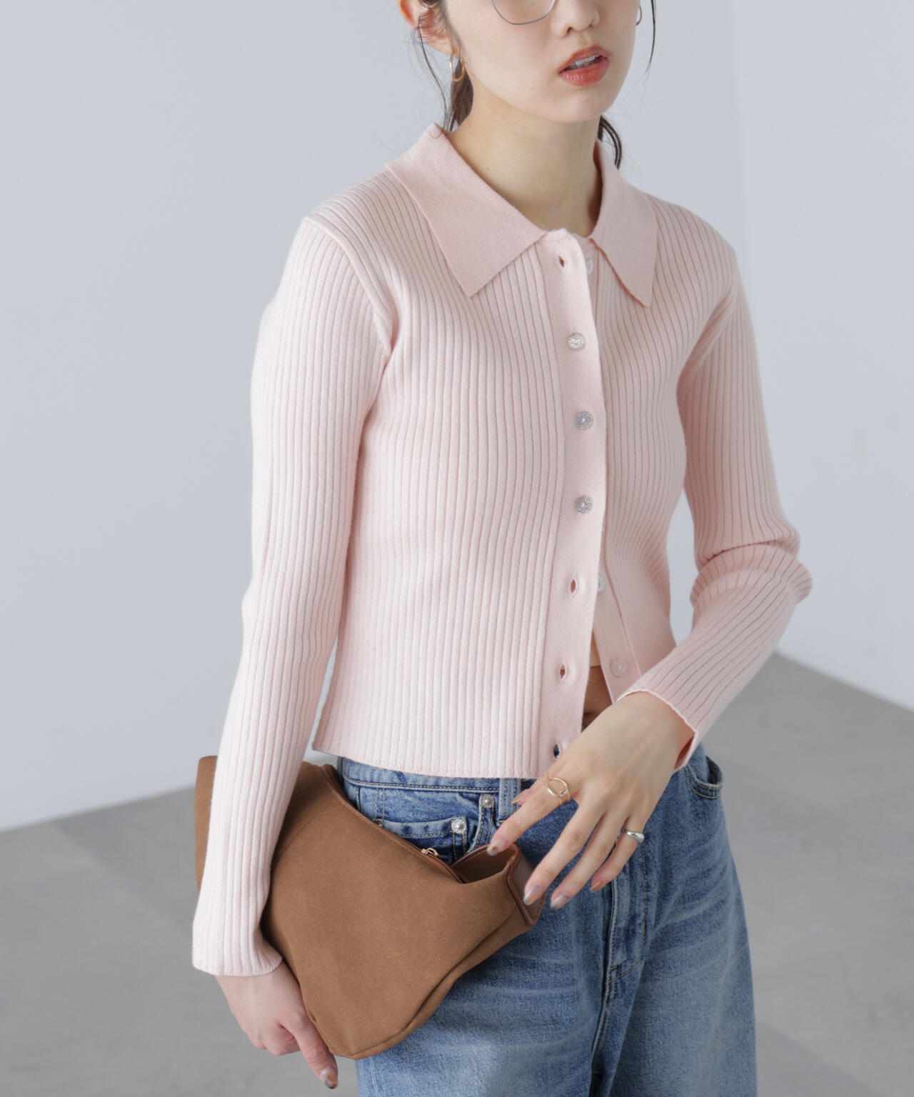 〈MFM〉きらきらボタン襟ニット