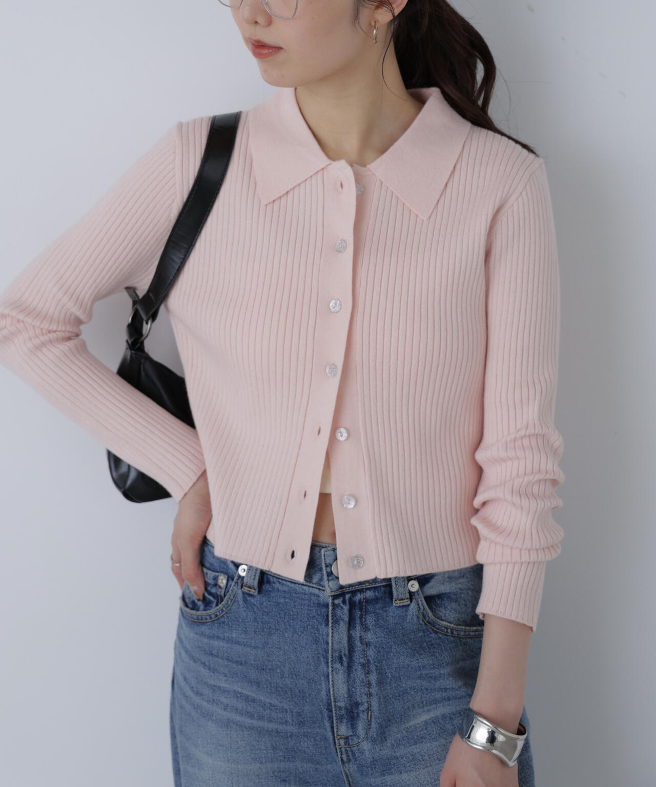 〈MFM〉きらきらボタン襟ニット