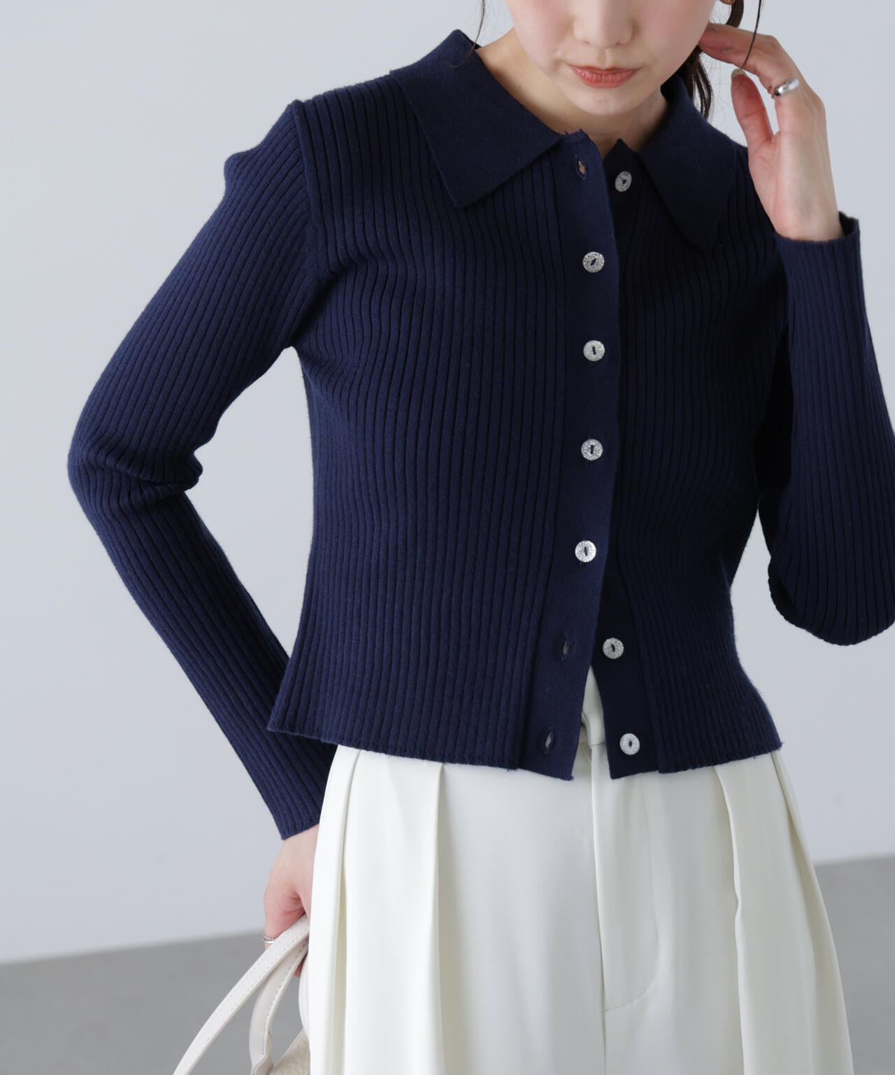 〈MFM〉きらきらボタン襟ニット