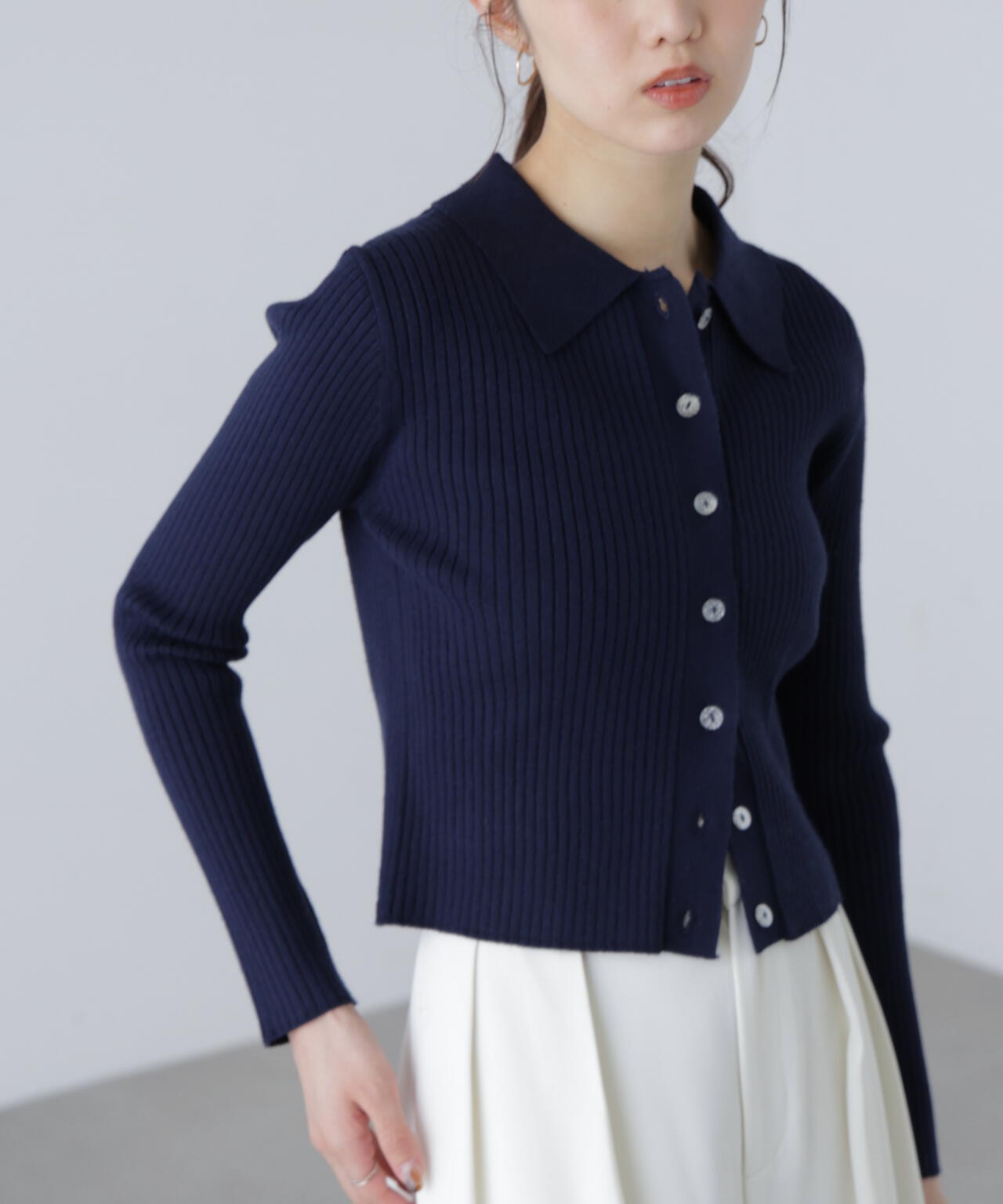 〈MFM〉きらきらボタン襟ニット