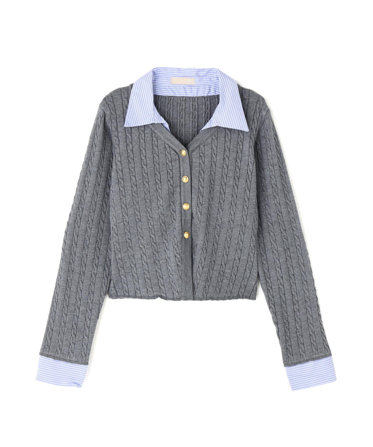 シャツレイヤードゴールドボタンニット