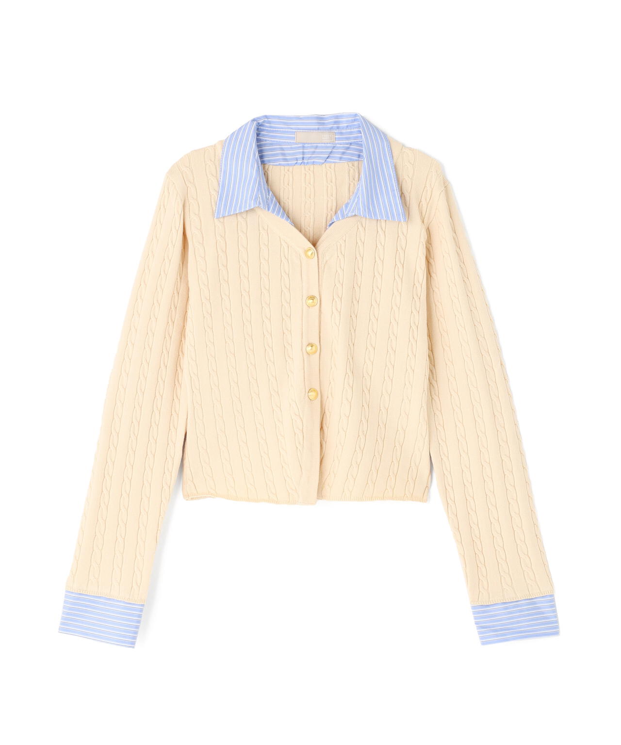 シャツレイヤードゴールドボタンニット