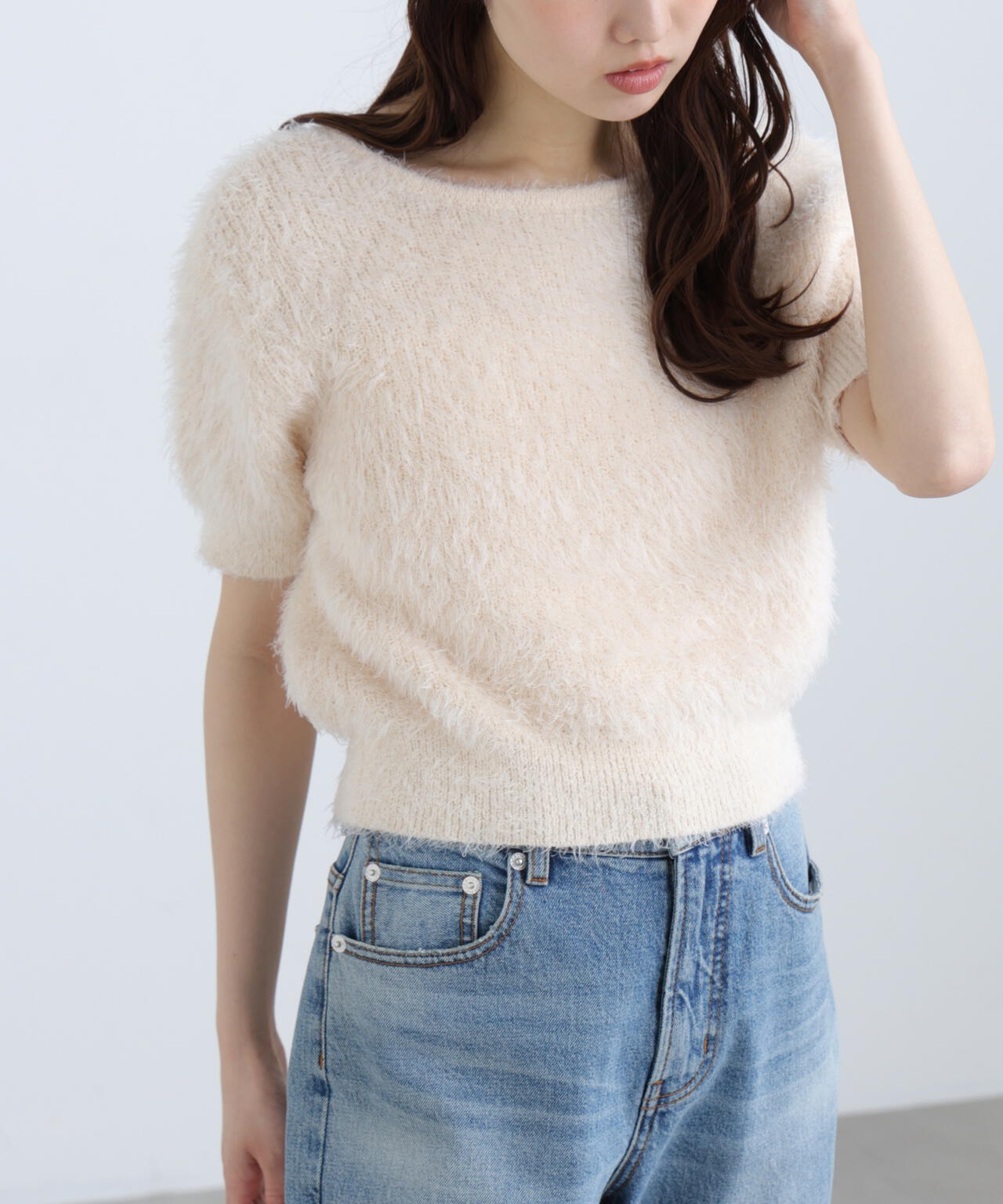 前後2wayシャギー半袖ニット