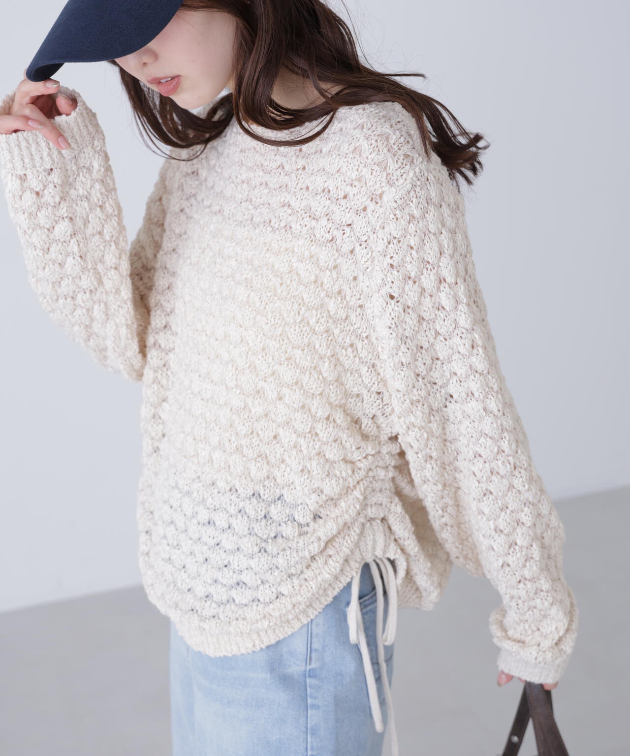 ポコポコワンショル脇ドロストオーバーニット