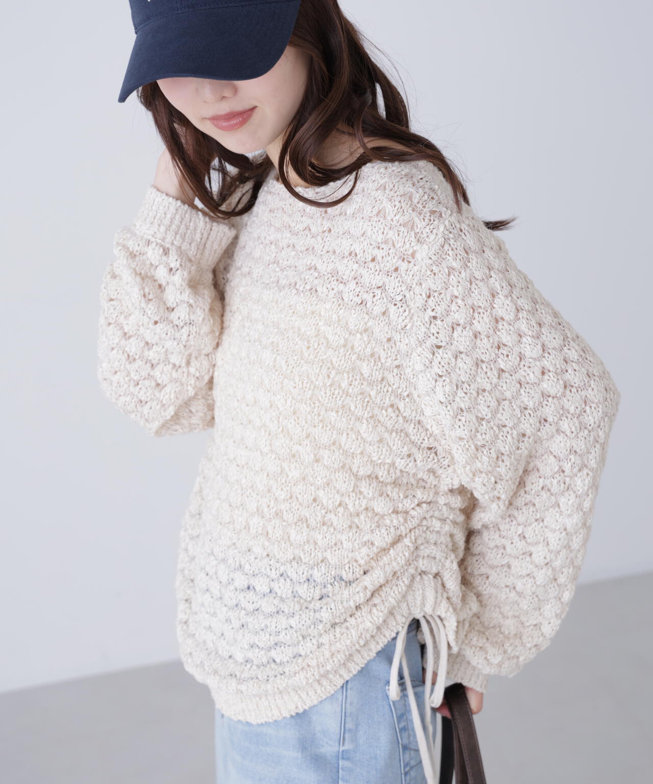 ポコポコワンショル脇ドロストオーバーニット