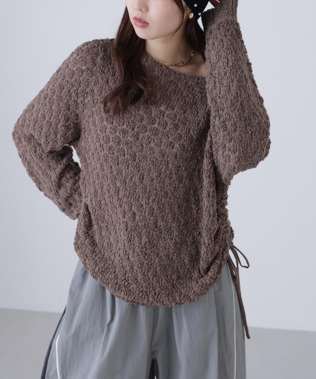 ポコポコワンショル脇ドロストオーバーニット