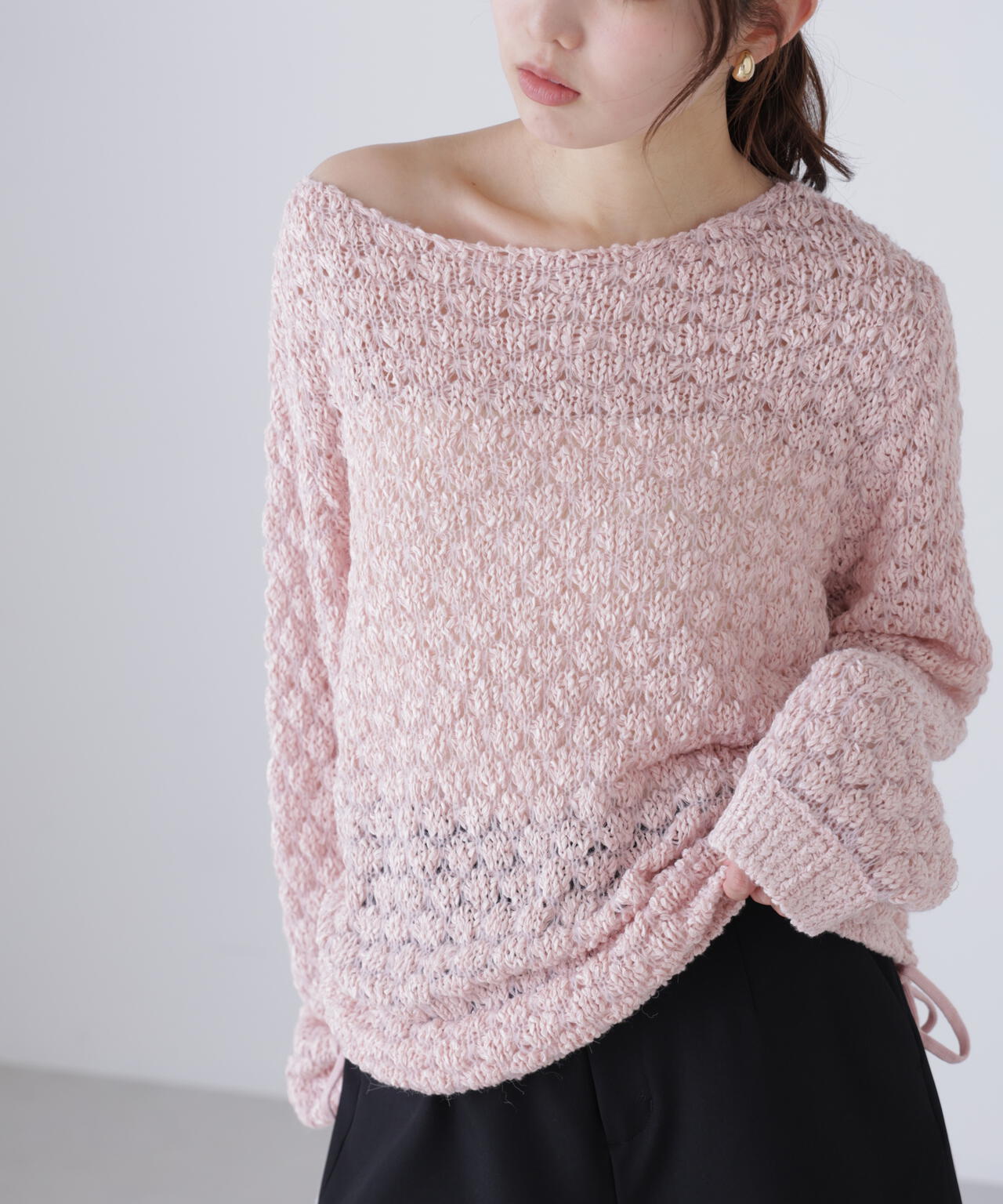 ポコポコワンショル脇ドロストオーバーニット