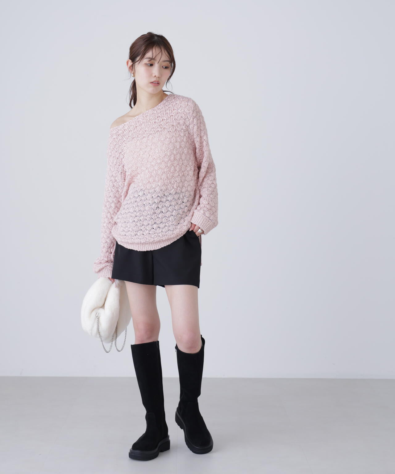 ポコポコワンショル脇ドロストオーバーニット