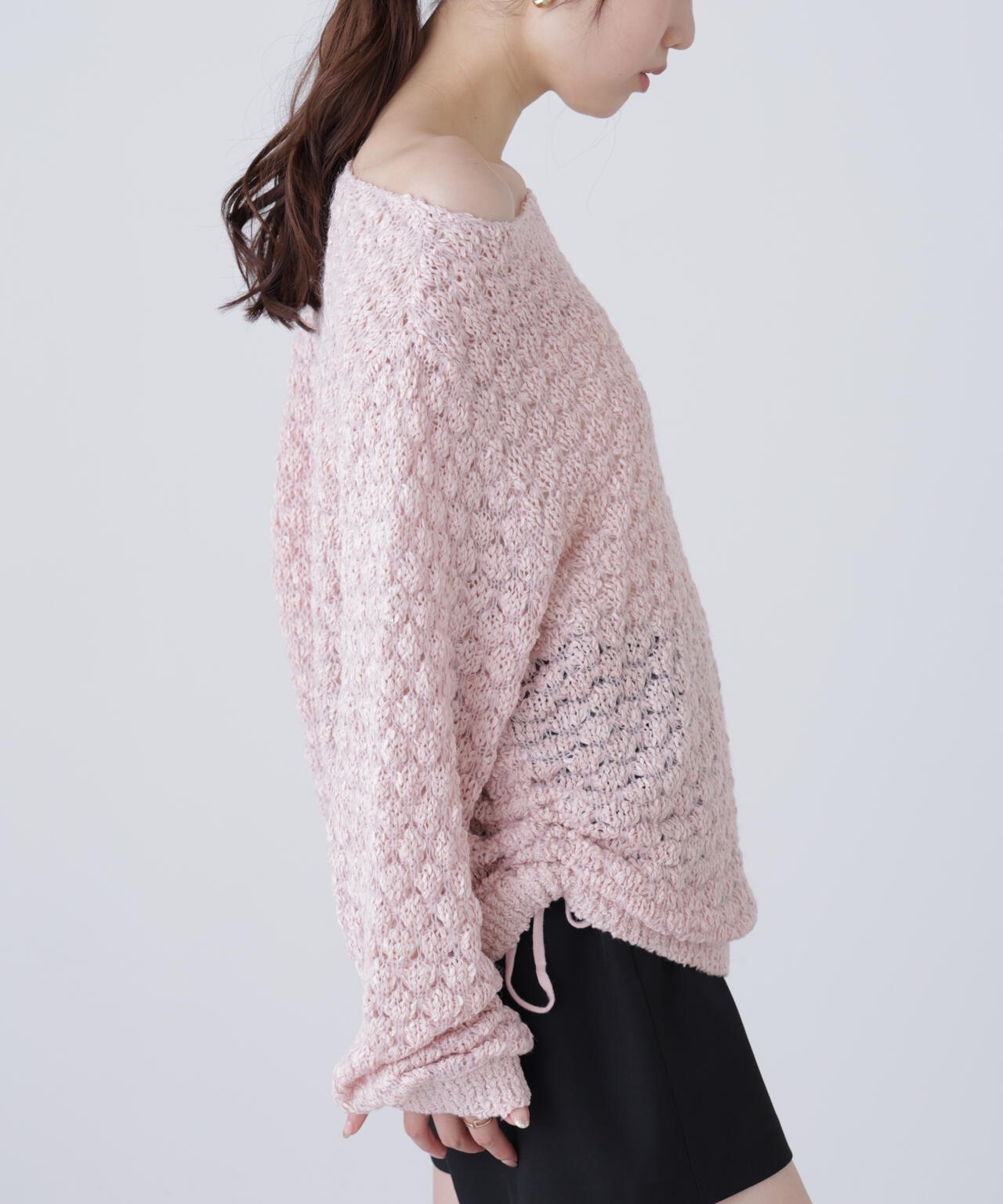 ポコポコワンショル脇ドロストオーバーニット