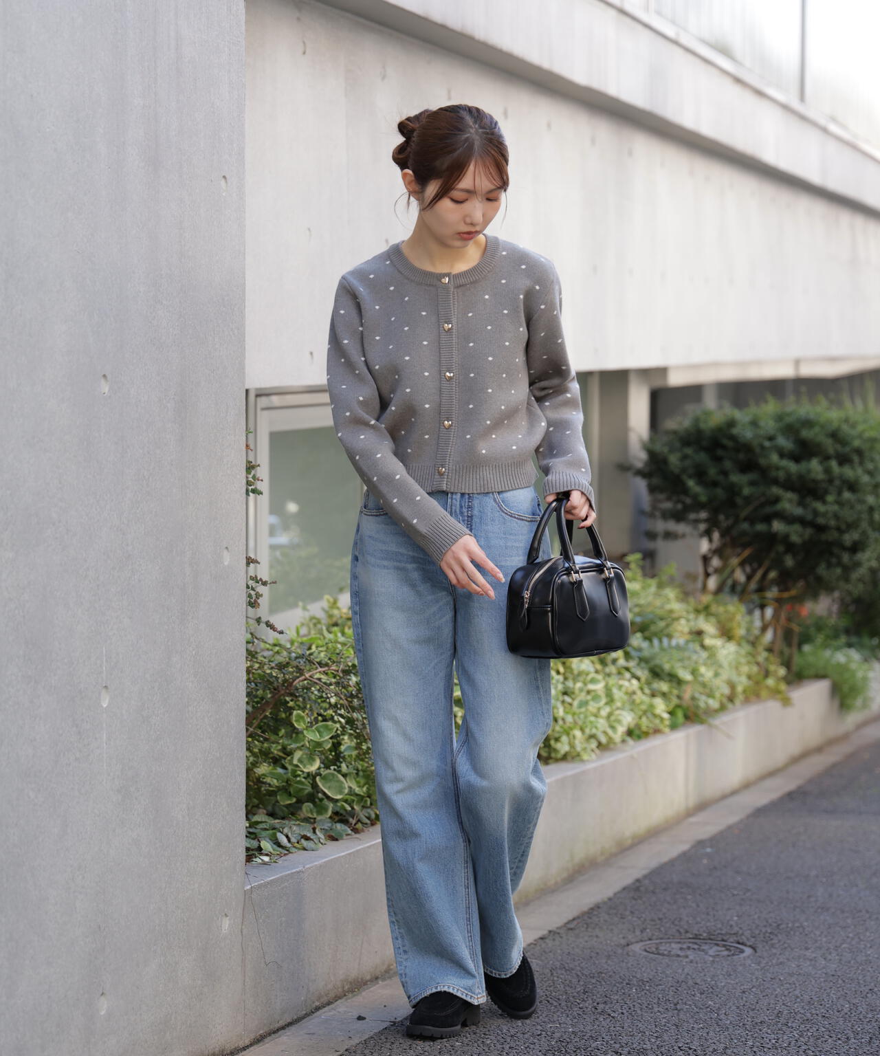 ハートボタンドット柄カーディガン