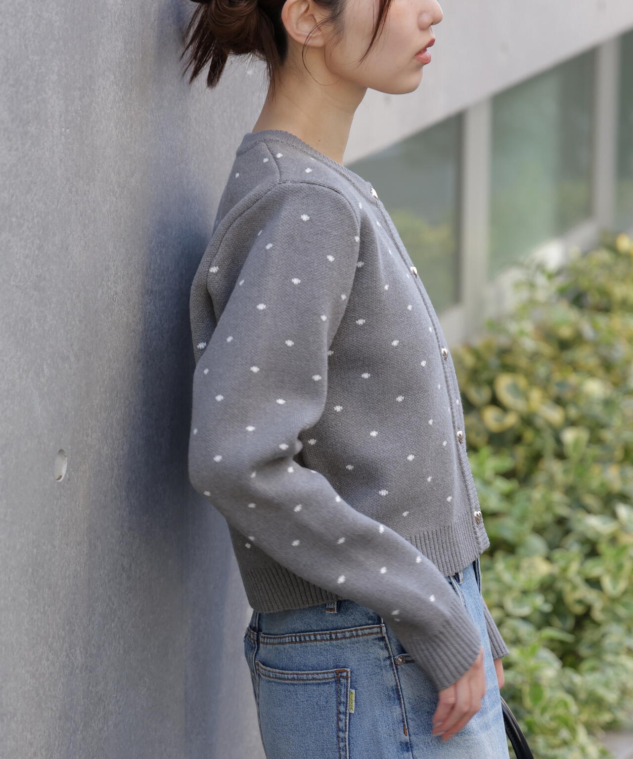 ハートボタンドット柄カーディガン