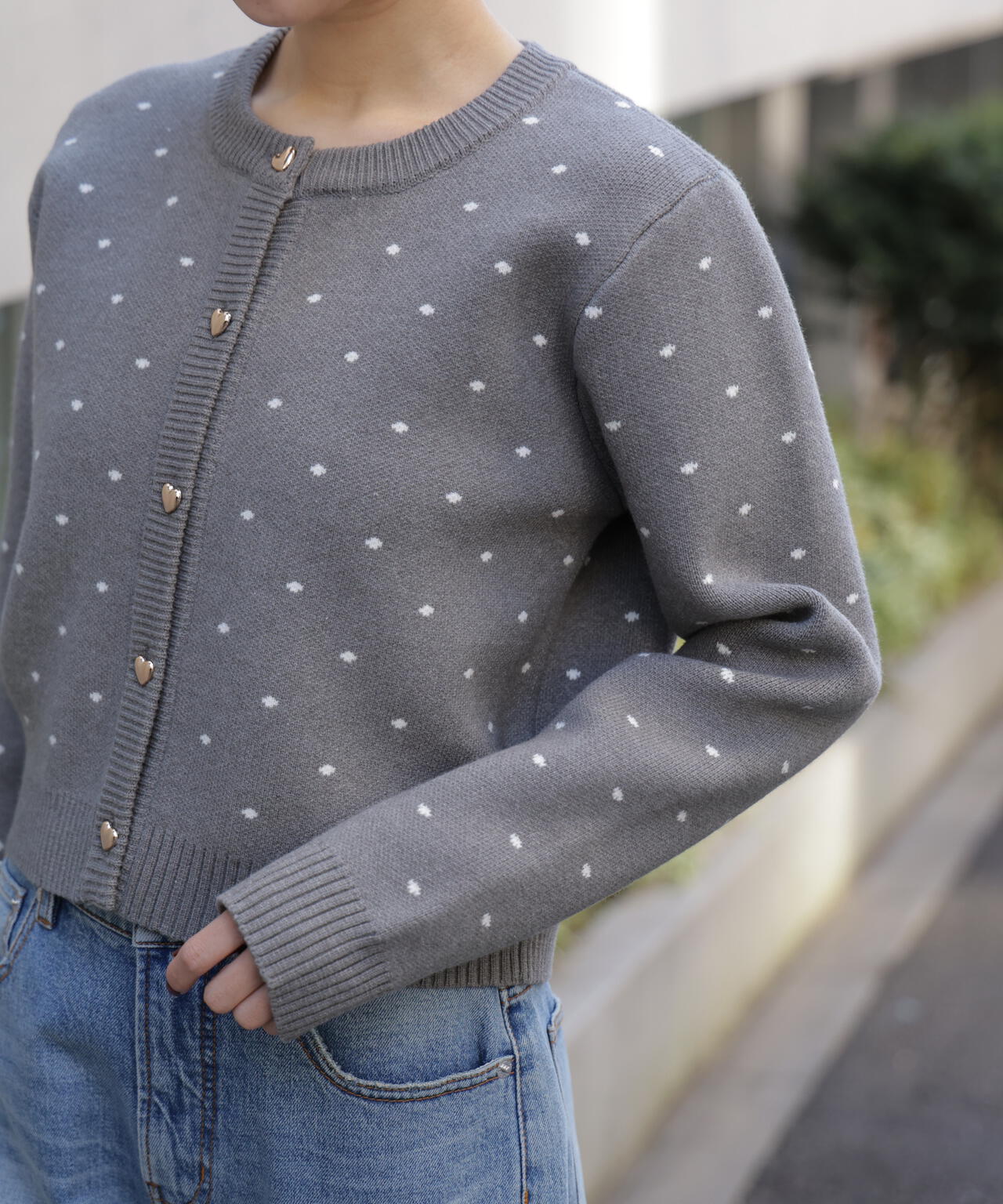 ハートボタンドット柄カーディガン