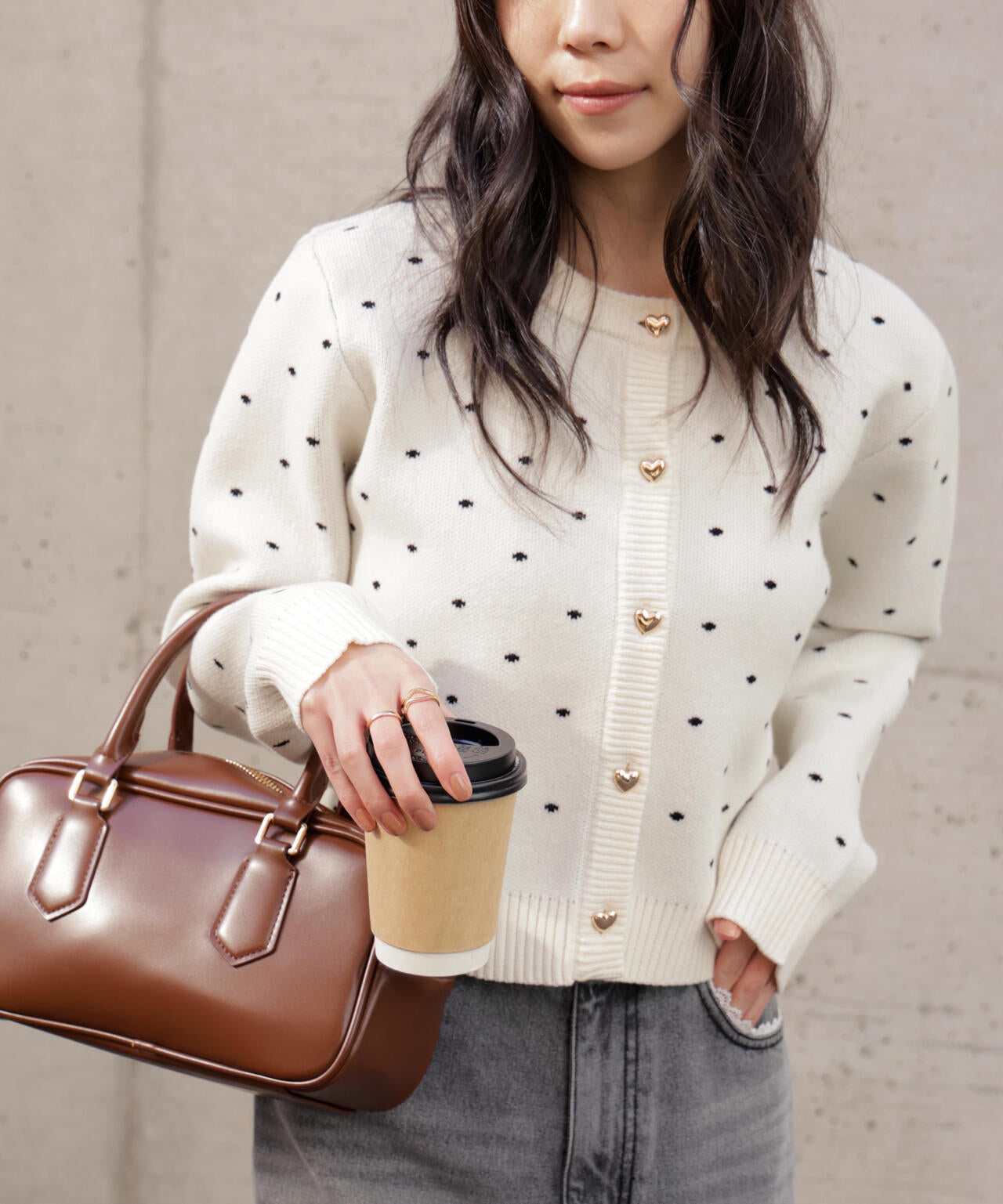 ハートボタンドット柄カーディガン