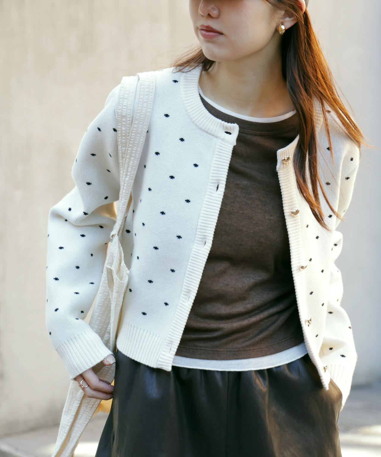 ハートボタンドット柄カーディガン