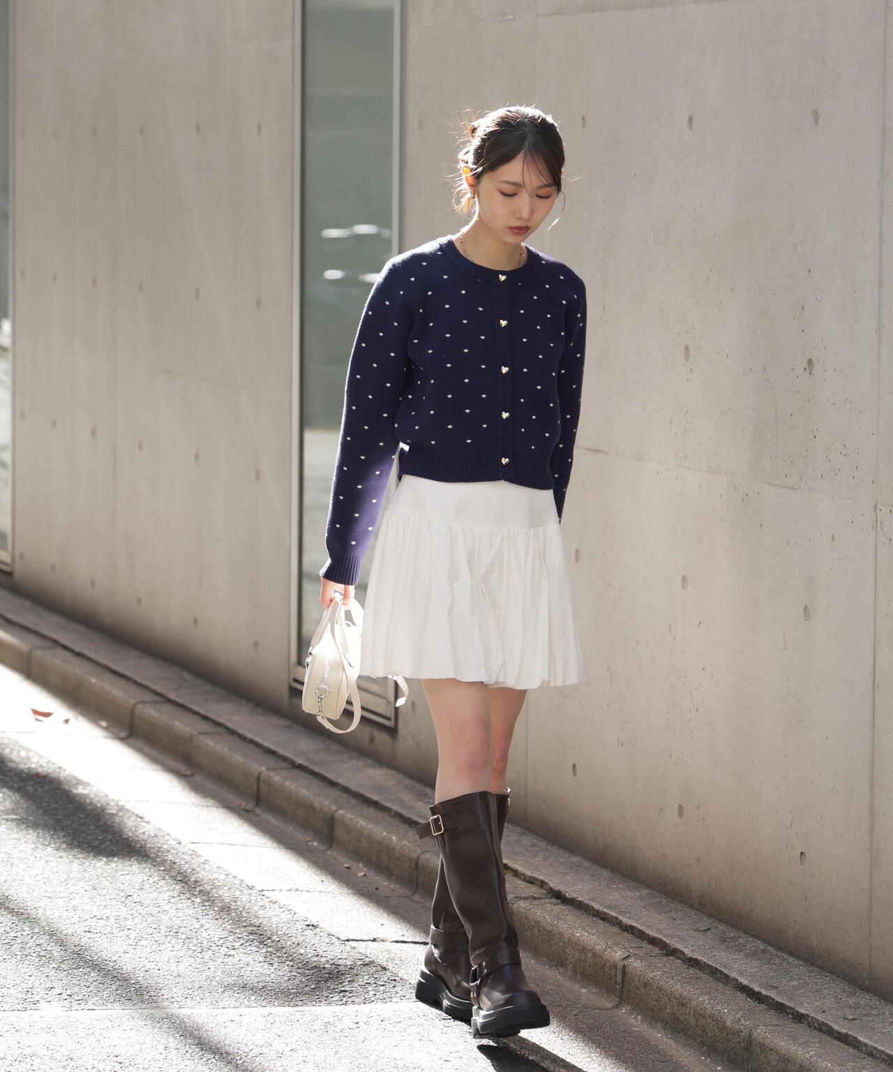 ハートボタンドット柄カーディガン