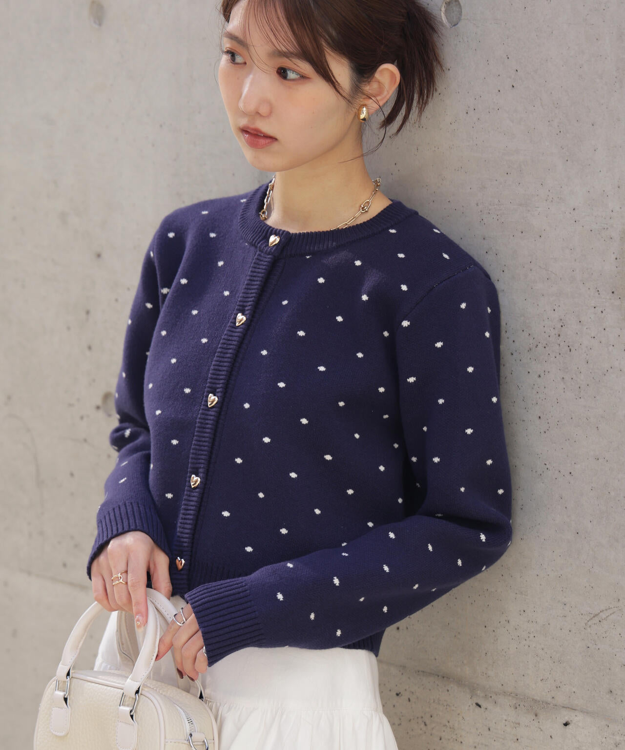 ハートボタンドット柄カーディガン