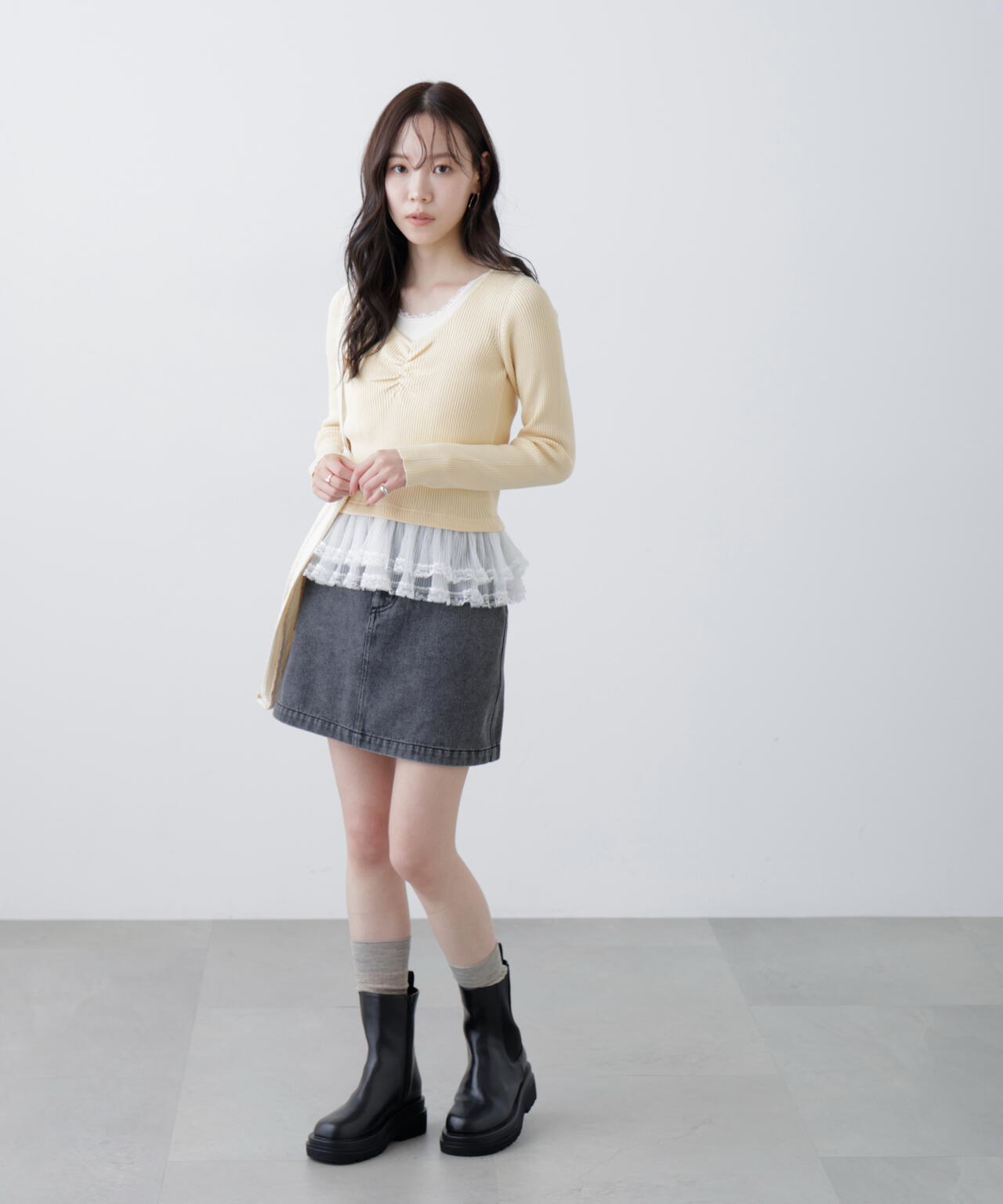 レイヤードデザインリブニット