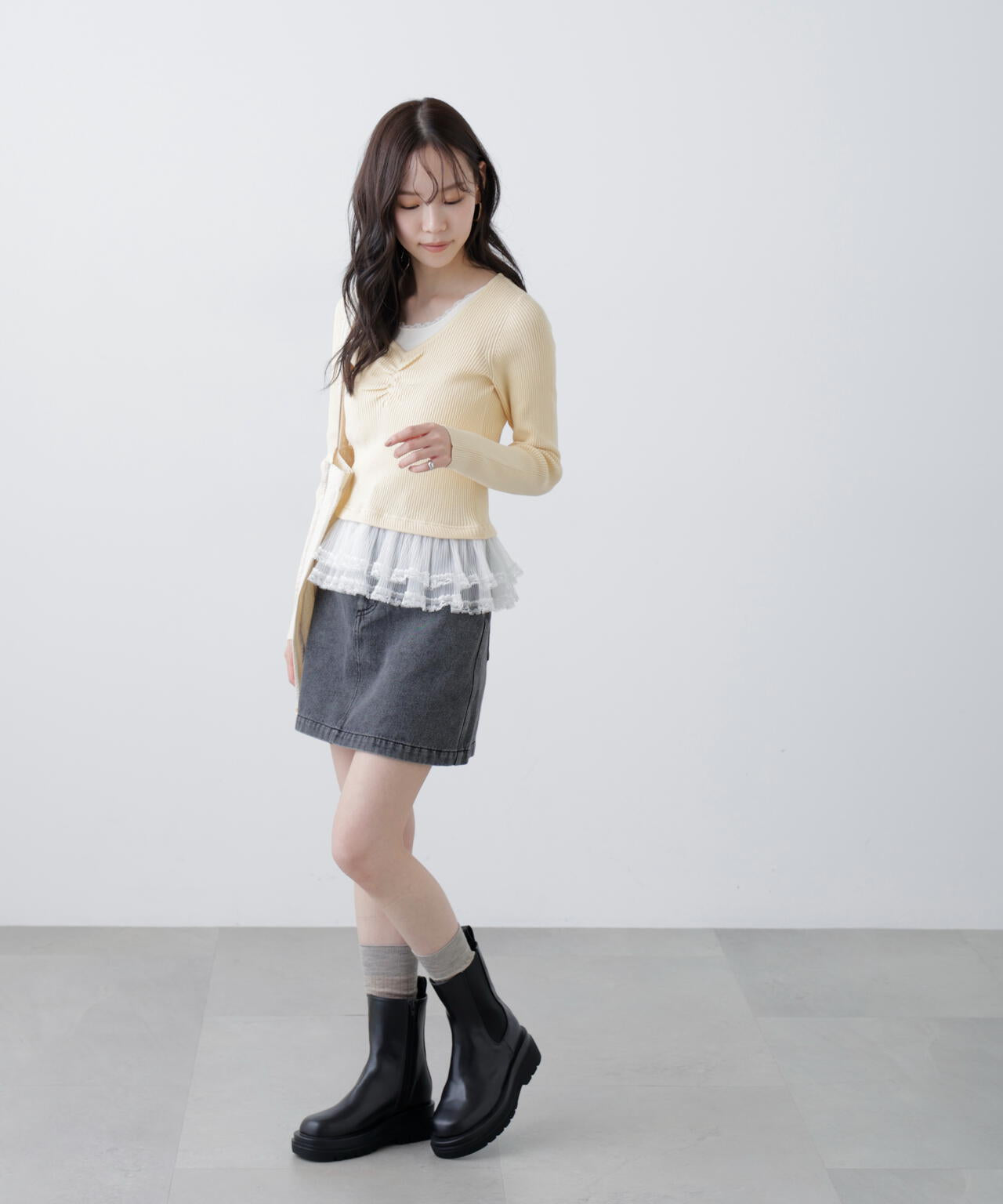 レイヤードデザインリブニット