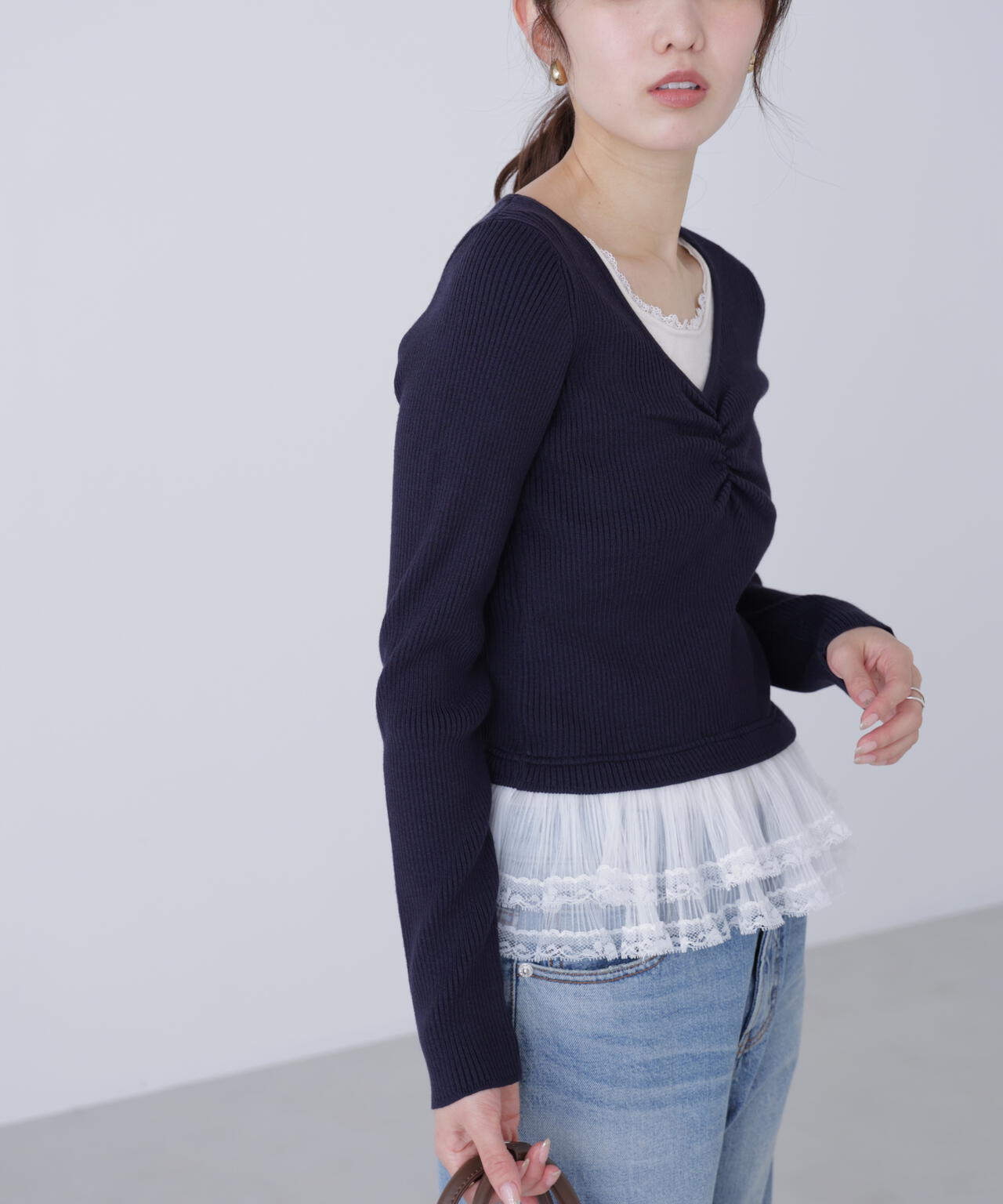 レイヤードデザインリブニット