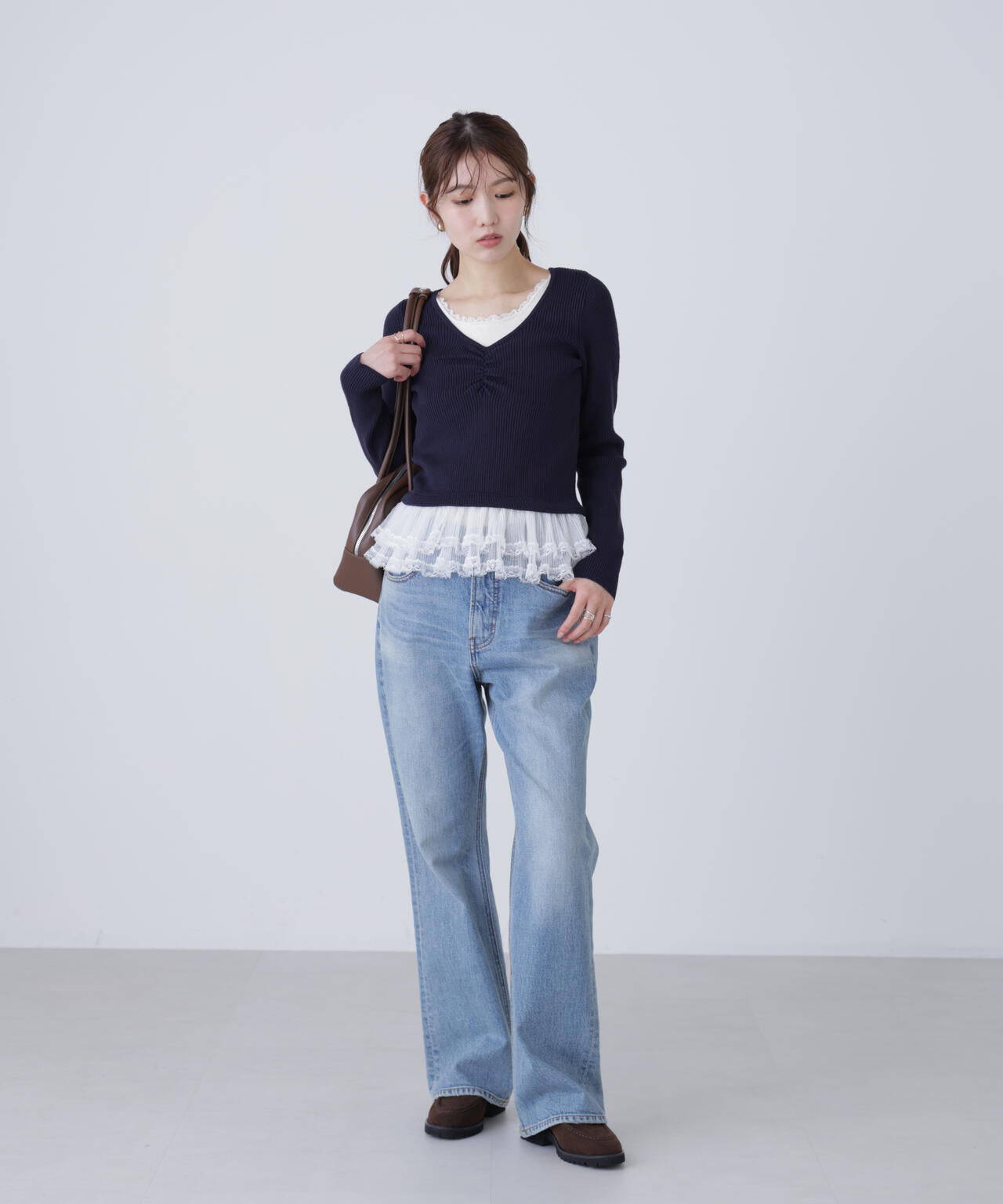 レイヤードデザインリブニット