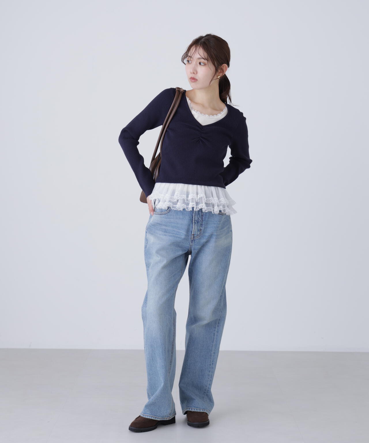 レイヤードデザインリブニット