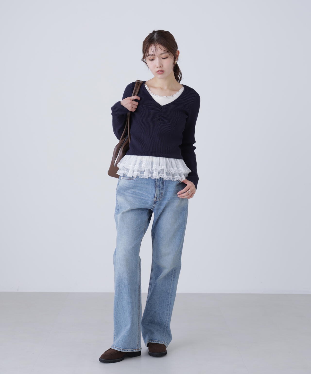 レイヤードデザインリブニット