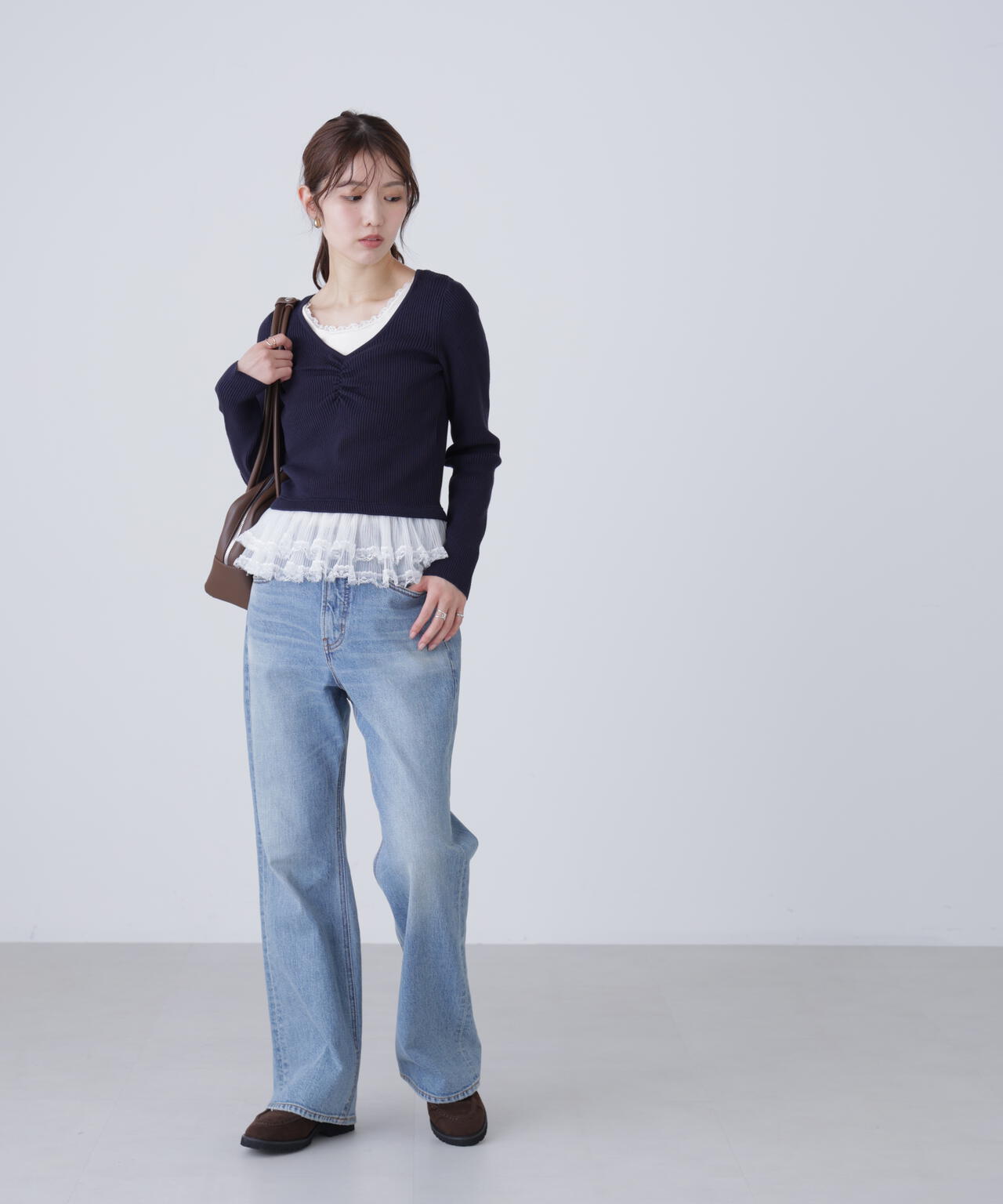 レイヤードデザインリブニット